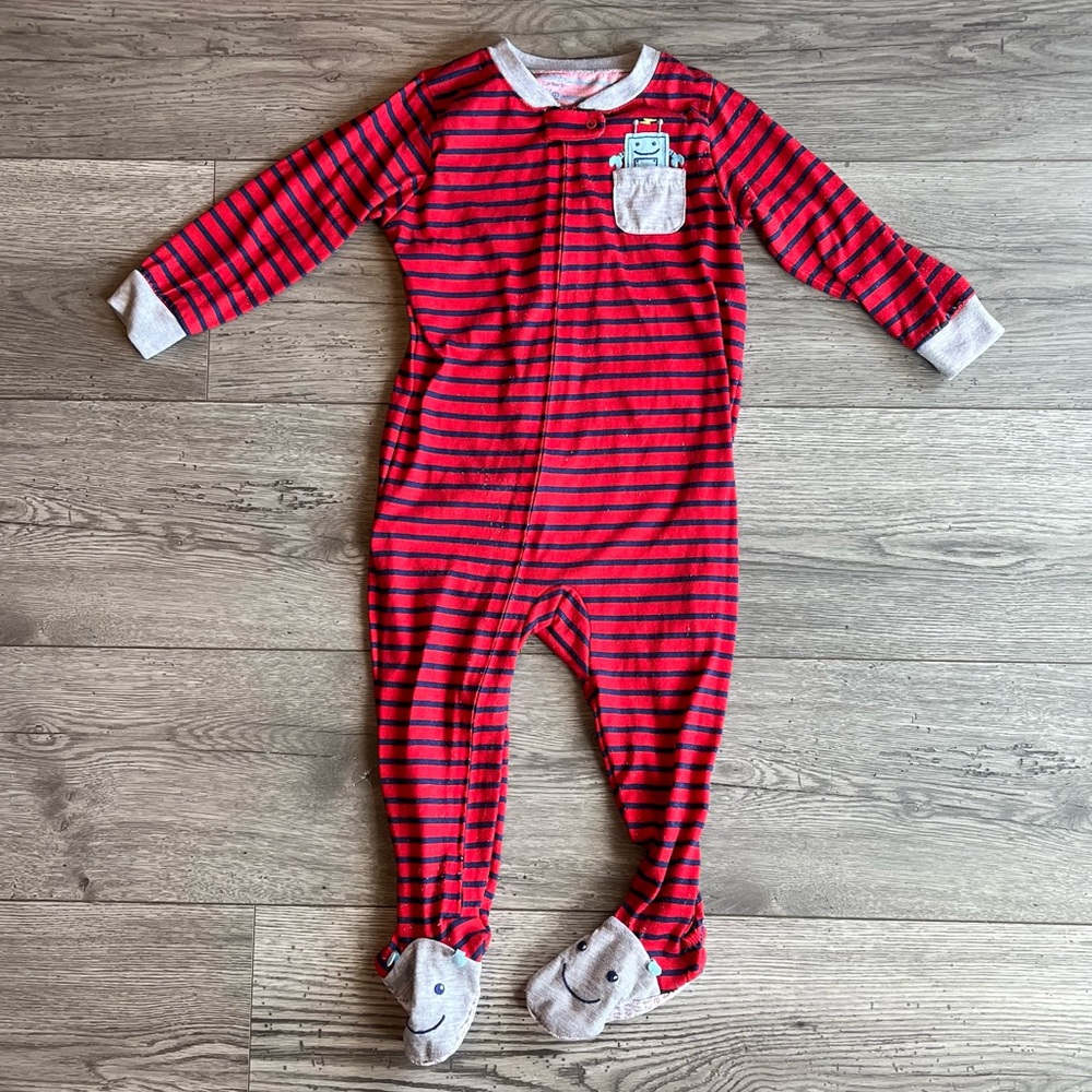Carter’s Toddler Boy Long Sleeve One Way Footed Zippy Pajama Robot & Stripes 24M